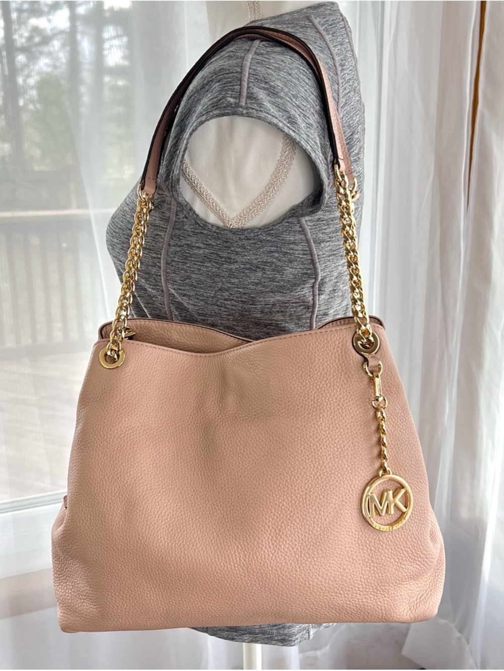 Michael Kors Jet Set Chain Shoulder Bag Dusty Pink Pebbled Leather Large - Picture 3 of 17